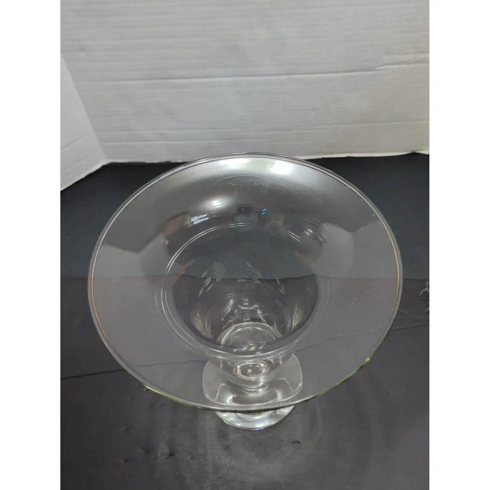Vtg Etched Clear Glass Footed Trumpet Vase – 9